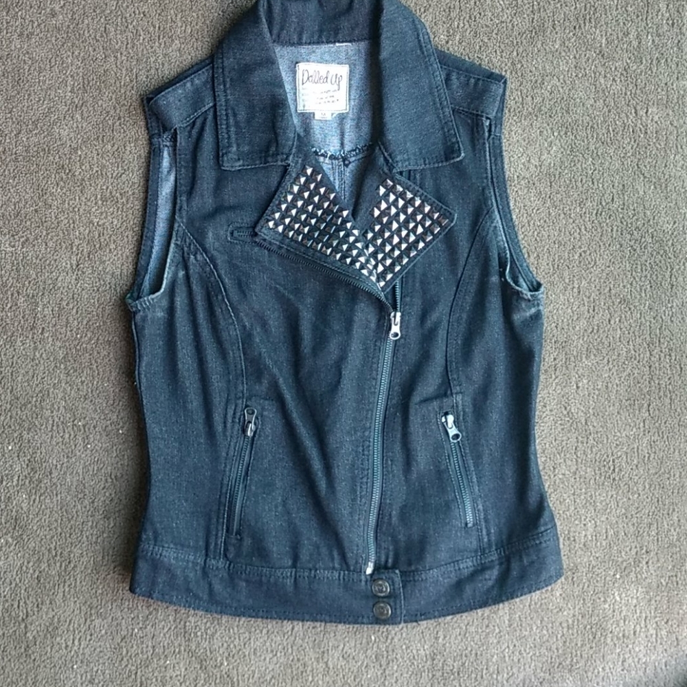 Studded Black Jean Jacket Vest